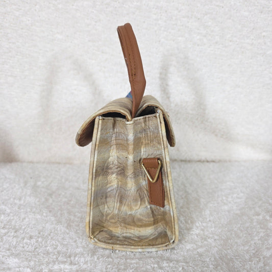 Cream Floral Embossed Leather Mini Bag with Detachable Strap