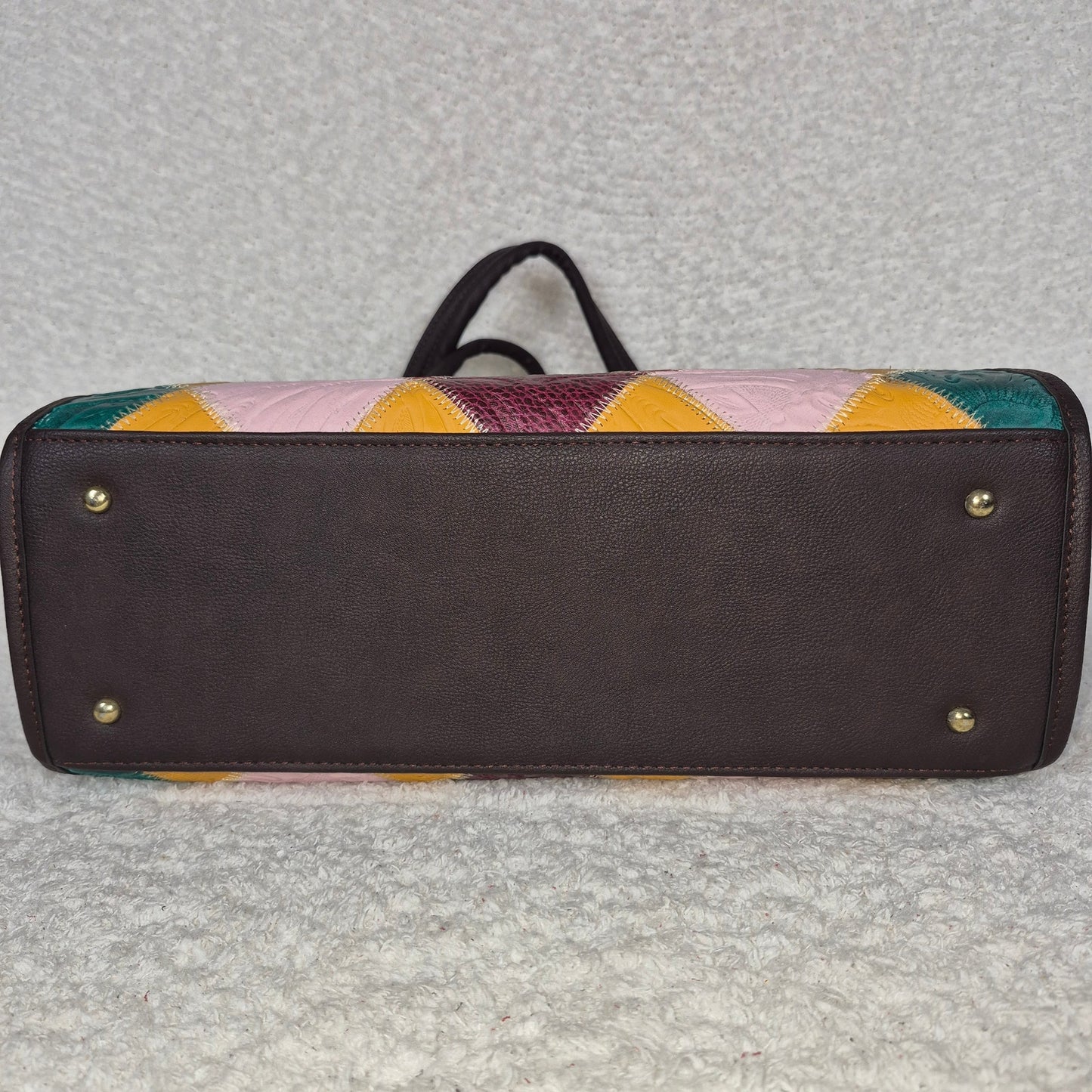 Handcrafted Mexican Artisanal Colorful Patchwork Leather Tote Bag