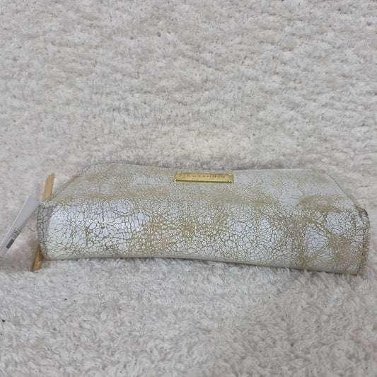 Cream Gold Crackle Leather Double Zip Bifold Wallet | Handmade in Mexico