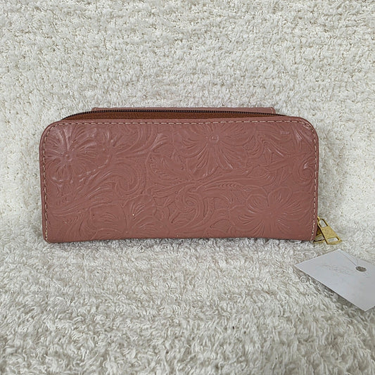 Dusty Pink Floral Embossed Leather Flap Closure Wallet