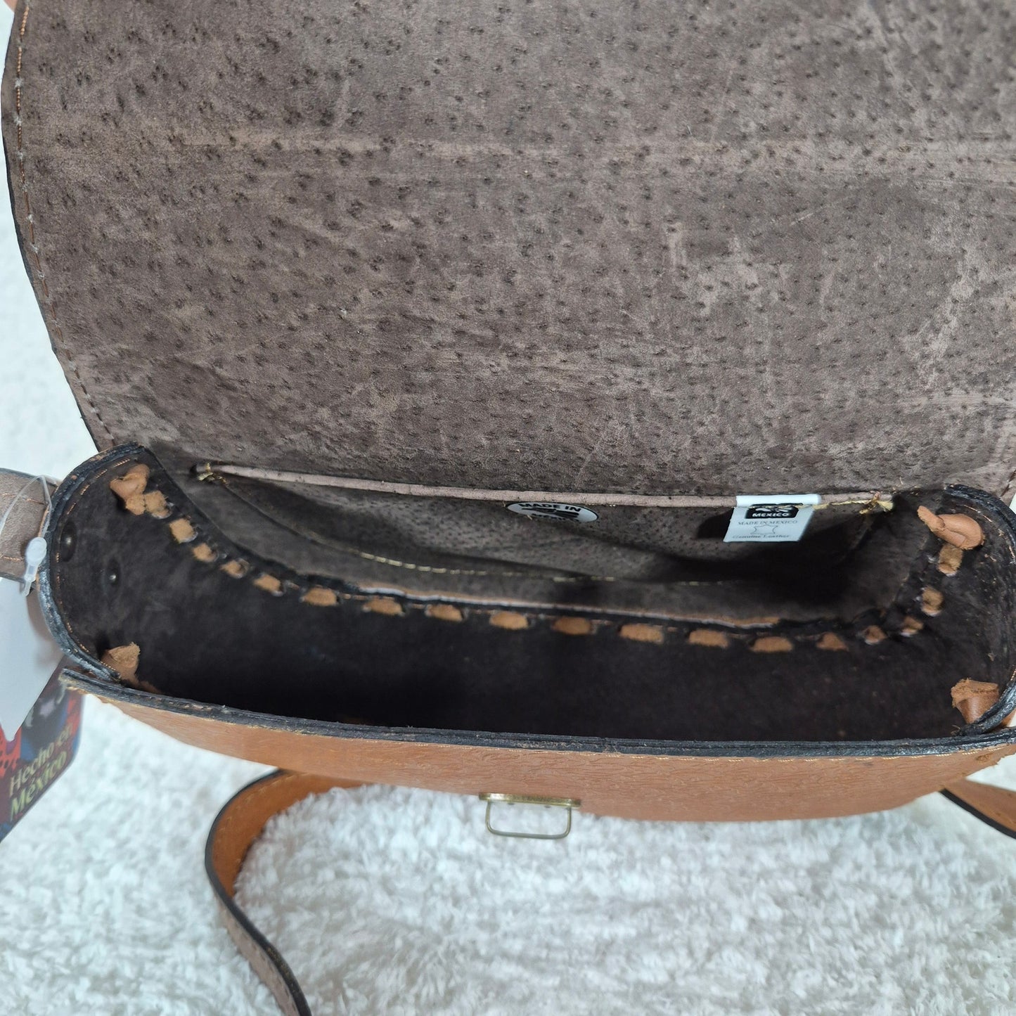 Hand-Tooled Honey Brown Genuine Leather Saddle Bag