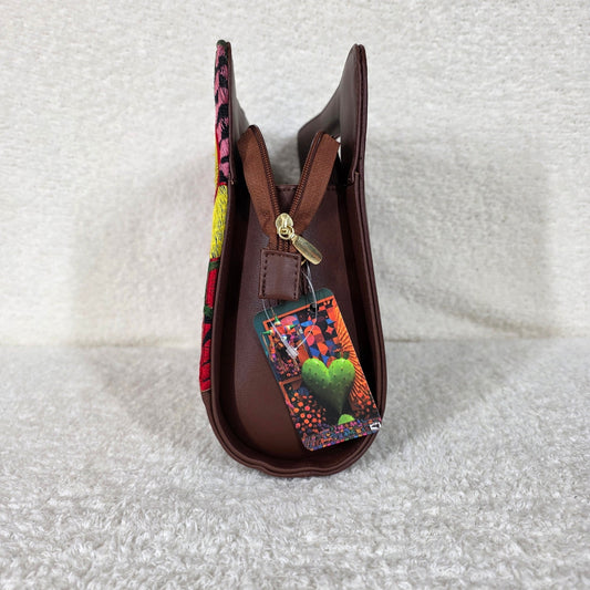Brown Chiapas Loom Embroidered Vegan Leather Clutch Bag