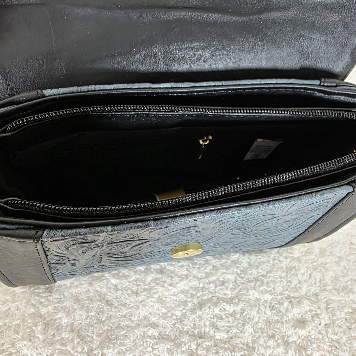 Handcrafted Mexican Floral Embossed Navy Blue Genuine Leather Top-Handle Bag
