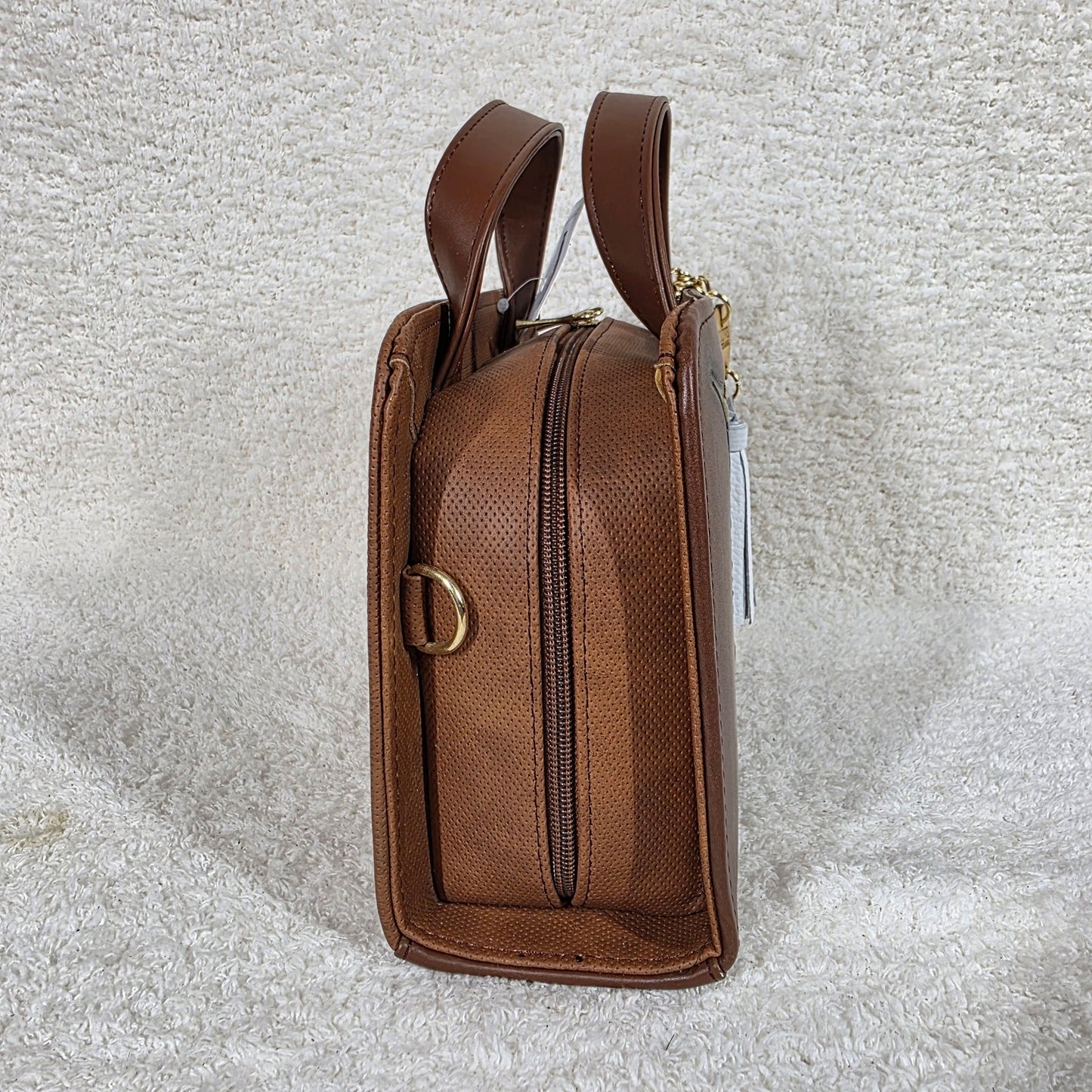 Honey Brown Colorful Colibrí Embossed & Hand Painted Mexican Vegan Leather Crossbody Bag