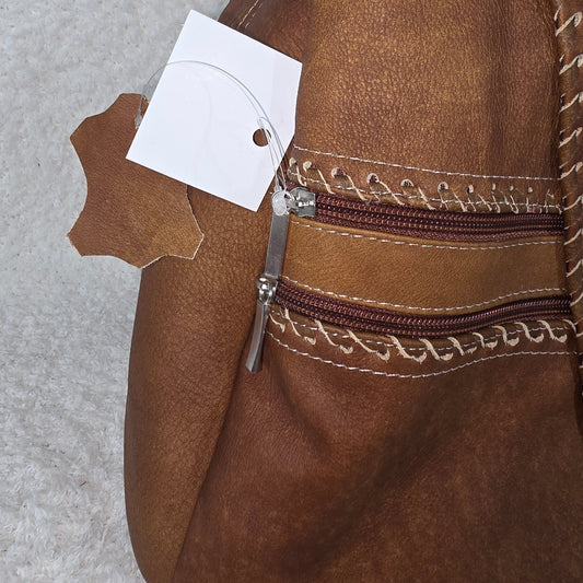 Cognac Whipstitching Leather Sling Backpack Handmade Crossbody Shoulder Bag