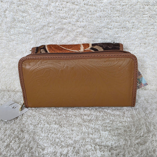 Brown Mexican Handmade Embroidered Floral Embossed Leather Flap Closure Wallet