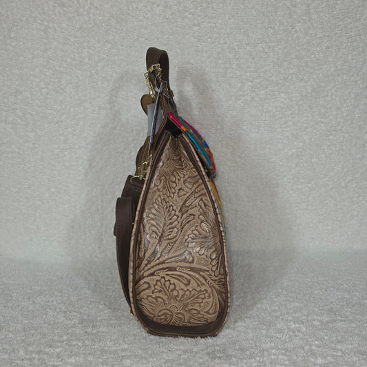 Artisanal Embroidered Chiapas Loom & Embossed Tan Vegan Leather Backpack