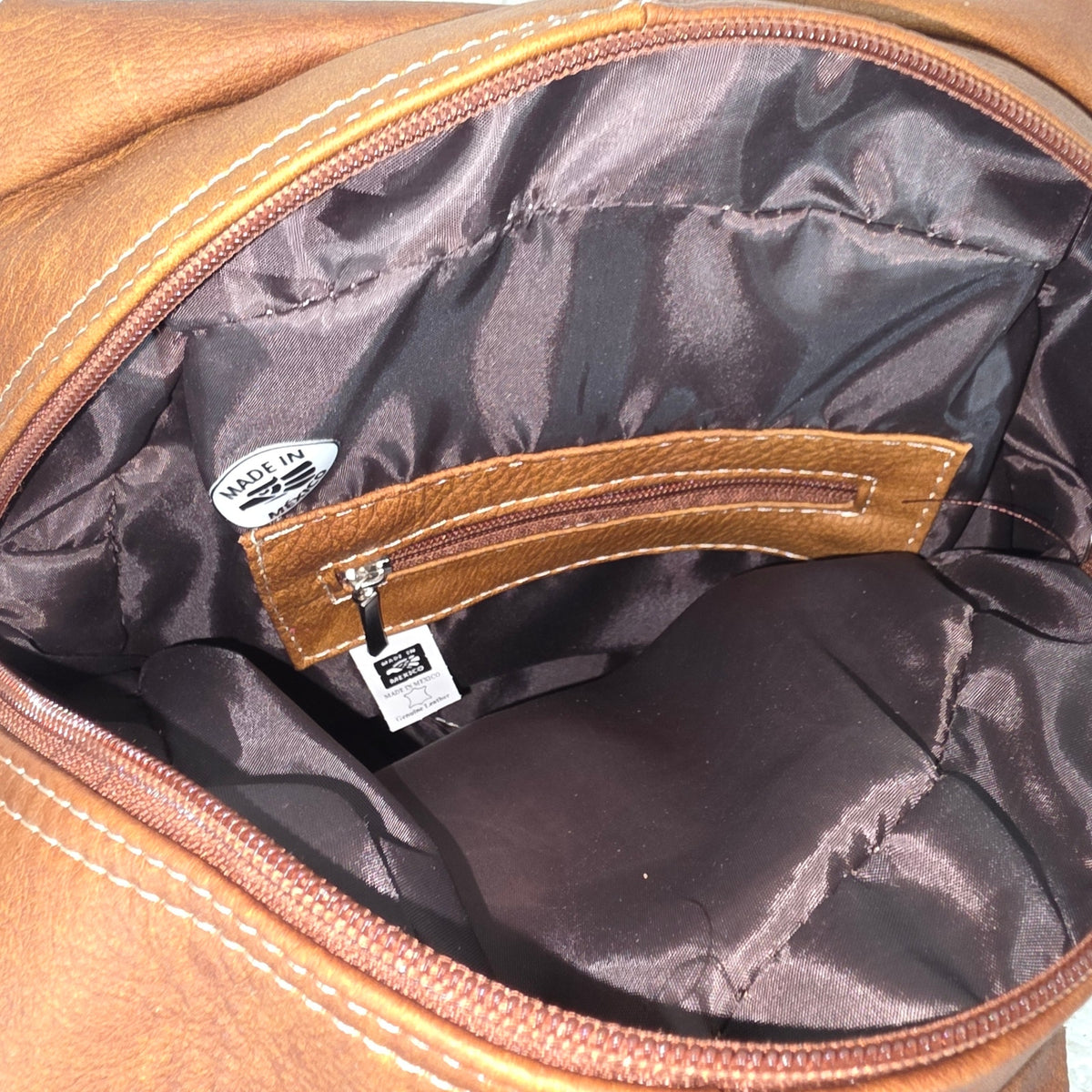 Cognac Whipstitching Leather Sling Backpack Handmade Crossbody Shoulder Bag