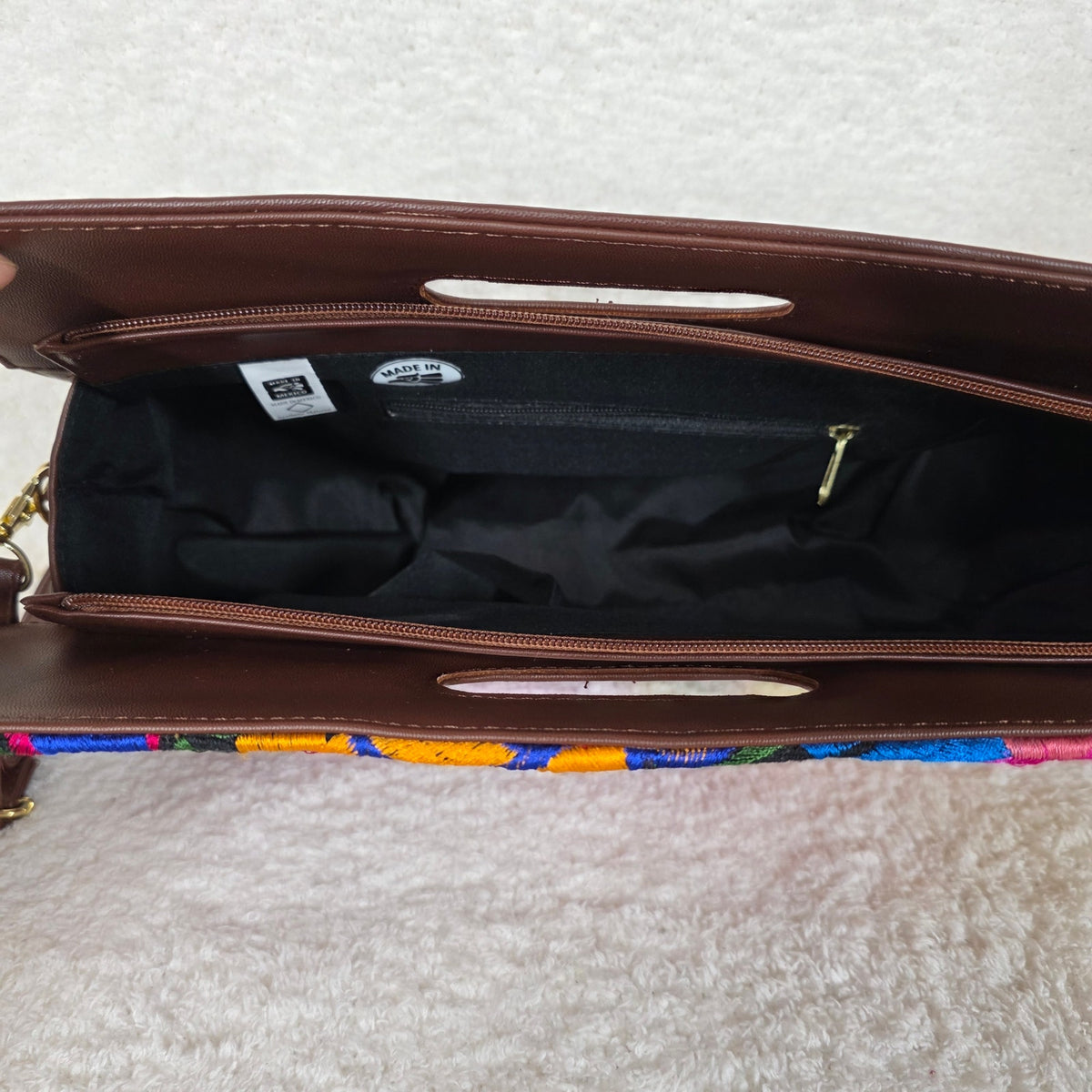 Brown Chiapas Loom Embroidered Vegan Leather Large Clutch Bag