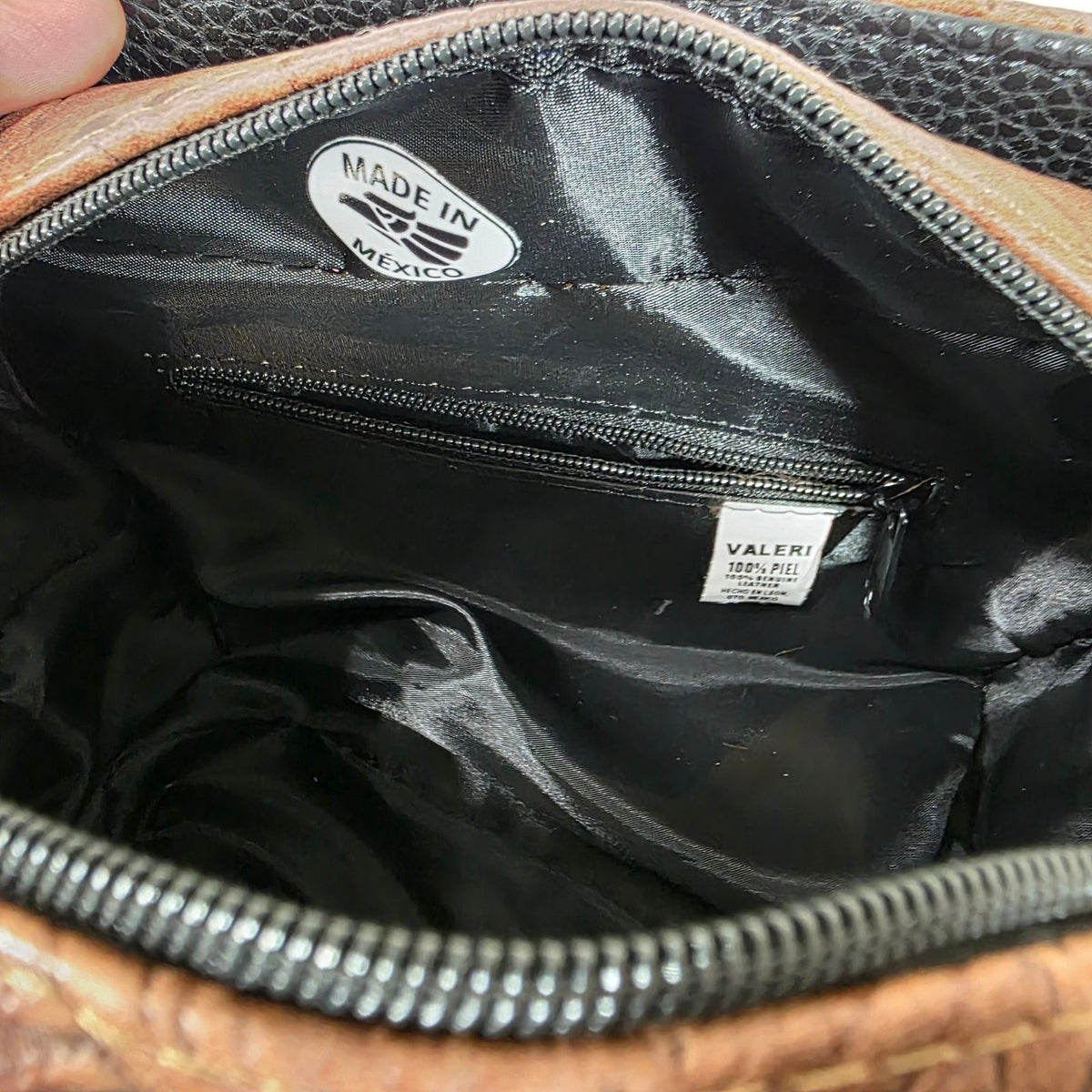 Brown & Black Floral Embossed Leather & Vegan Leather Crossbody Bag