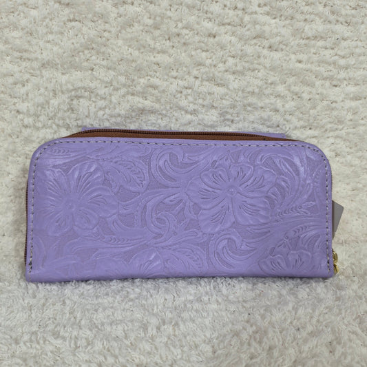 Lilac Floral Embossed Leather Double Zip Wallet with Flap | Handmade in Mexico