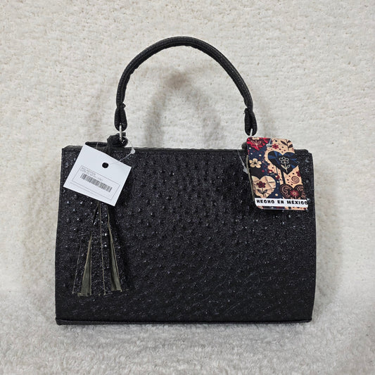 Handcrafted Mexican Black Ostrich Embossed Leather Top-Handle Satchel