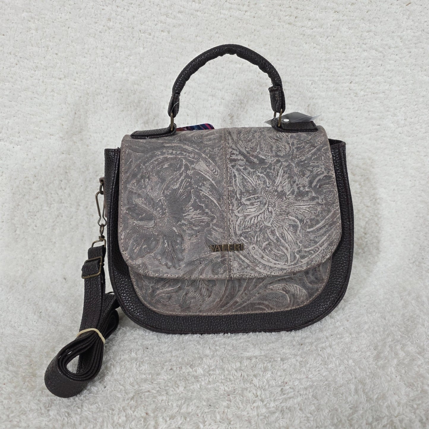 Mexican Brown Floral Embossed Leather Satchel Bag