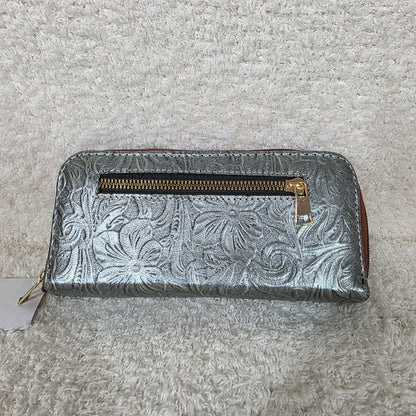 Silver Floral Embossed Leather Double Zip Wallet