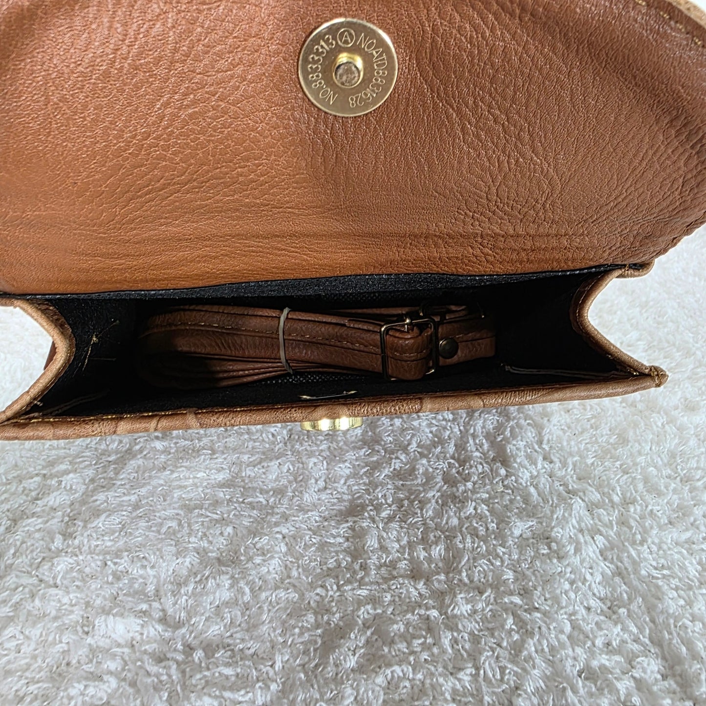 Light Brown Floral Embossed Leather Mini Bag with Detachable Strap