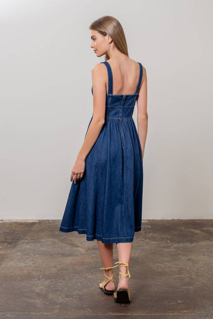 Moon River Blue Denim Hoof Front Midi Dress
