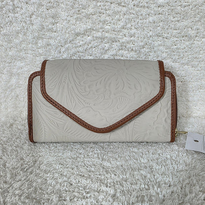 Stone Gray Floral Embossed Leather Convertible Wallet Crossbody — Handmade in León, Guanajuato