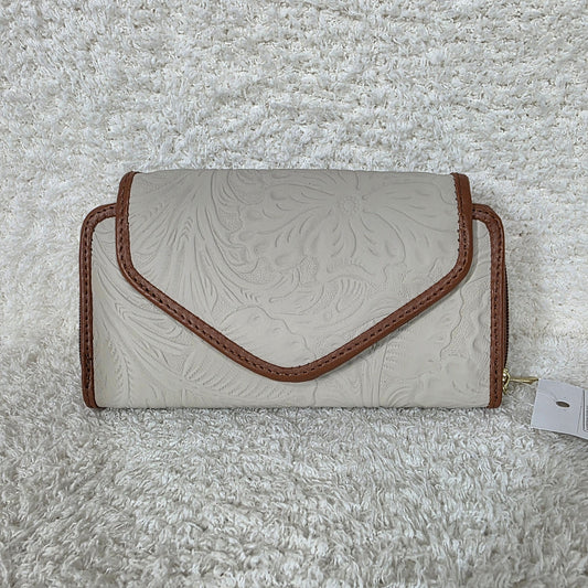 Stone Gray Floral Embossed Leather Convertible Wallet Crossbody — Handmade in León, Guanajuato