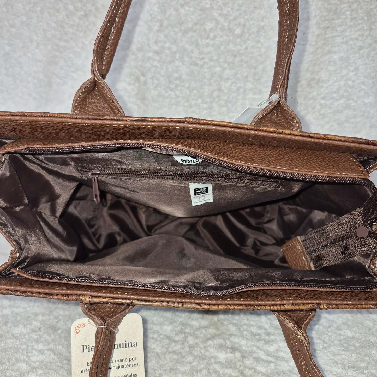 Handcrafted Mexican Brown Floral Embossed Leather & Synthetic Handbag