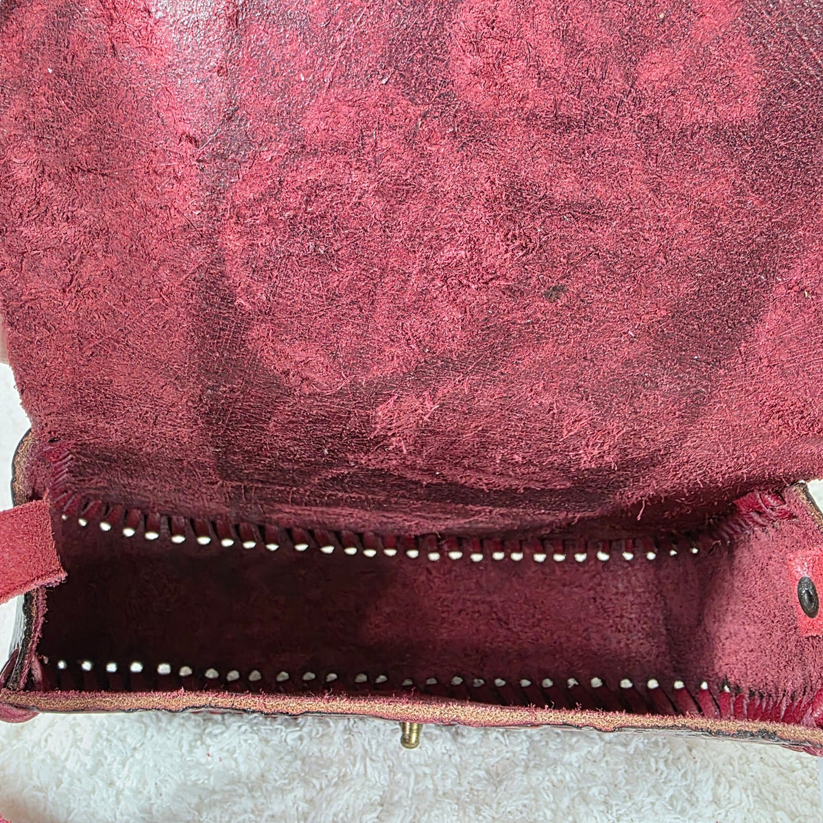Mexican Hand-Tooled Roses Red Leather Crossbody Bag
