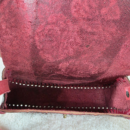 Mexican Hand-Tooled Roses Red Leather Crossbody Bag