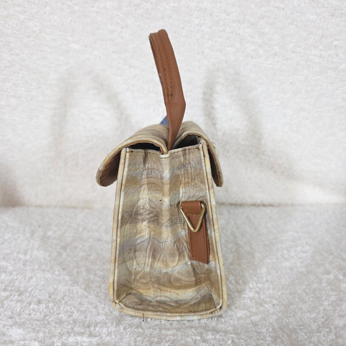 Cream Floral Embossed Leather Mini Bag with Detachable Strap