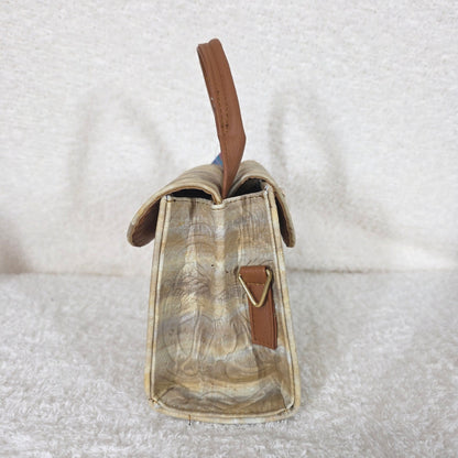 Cream Floral Embossed Leather Mini Bag with Detachable Strap