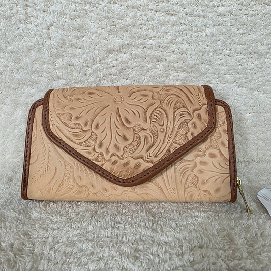 Light Peach Floral Embossed Leather Convertible Wallet Crossbody — Handmade in León, Guanajuato