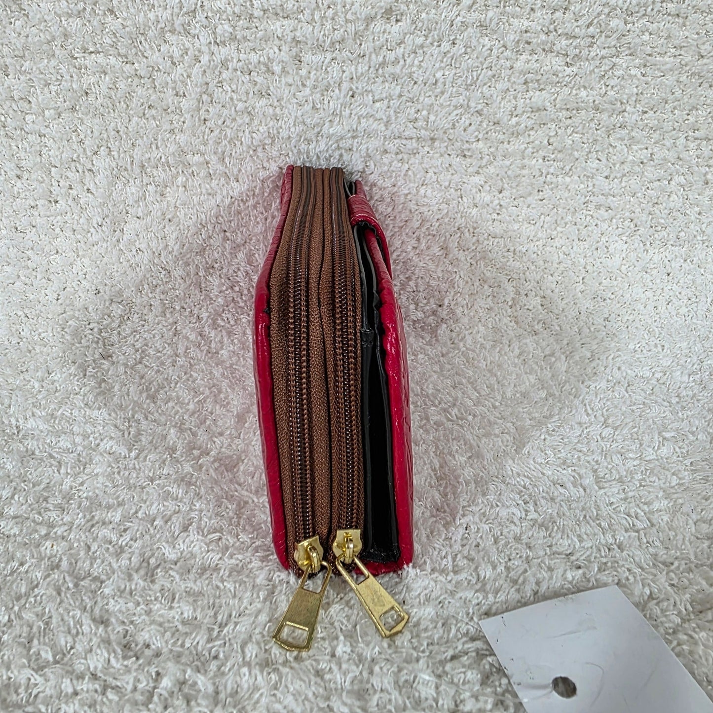 Red Floral Embossed Leather Tab Closure Wallet