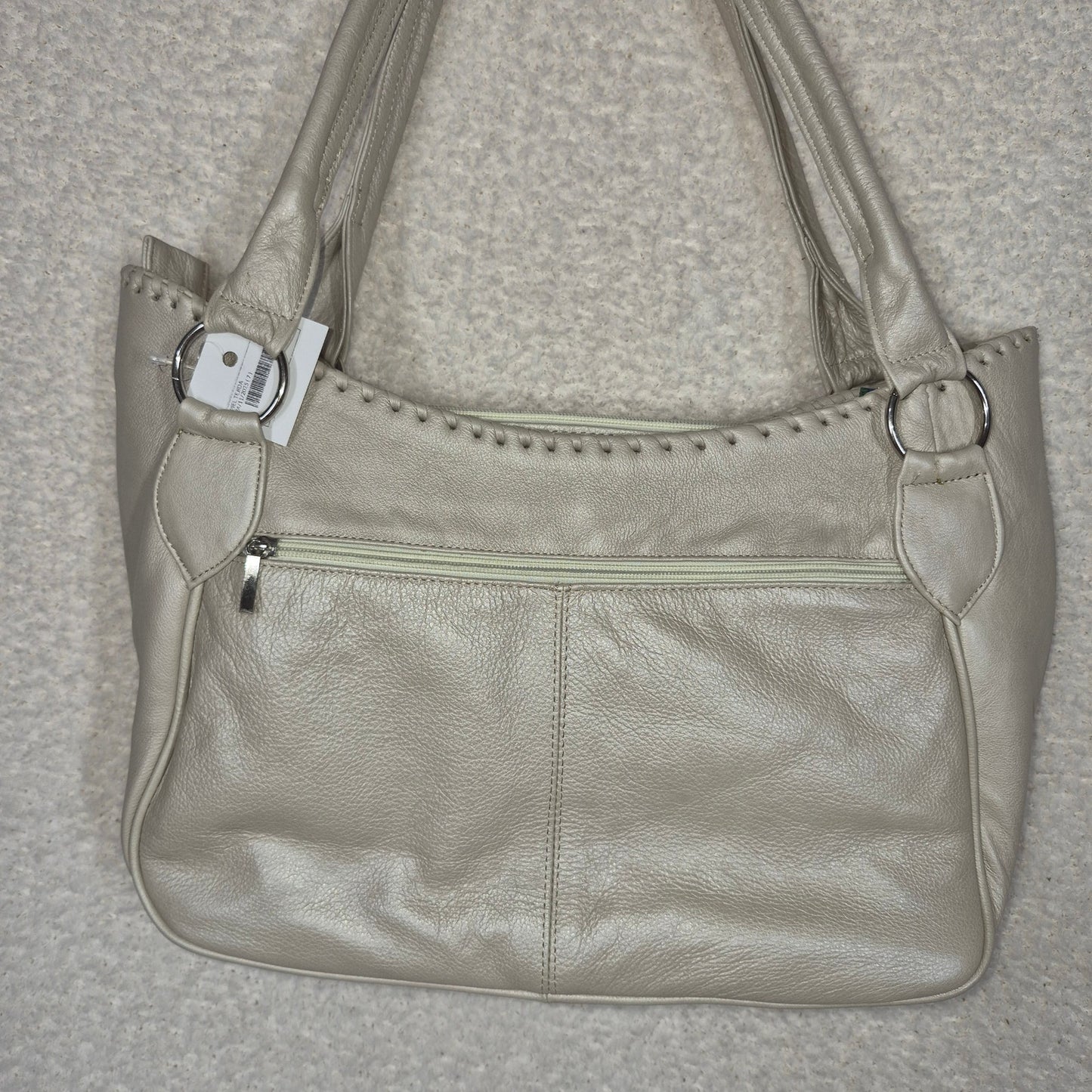 Handcrafted Mexican Pearl White Calfskin Leather Satchel Handbag with Whipstitch Detail