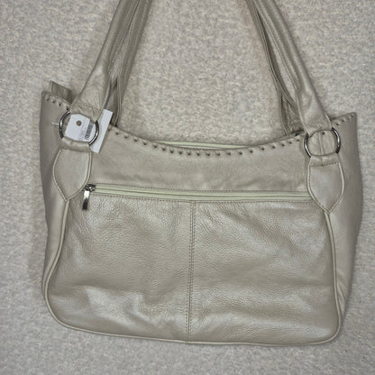 Handcrafted Mexican Pearl White Calfskin Leather Shoulder Bag with Whipstitch & Braided Detail