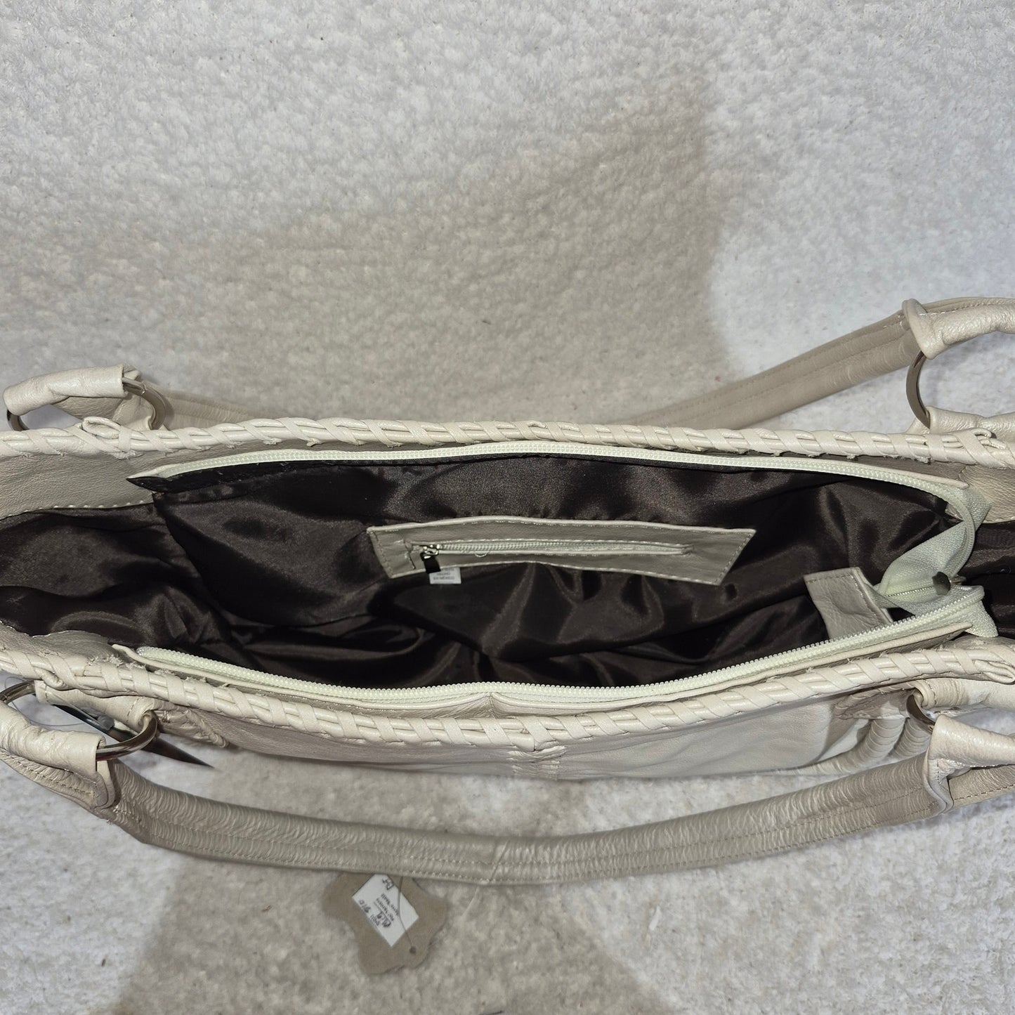Handcrafted Mexican Pearl White Calfskin Leather Satchel Handbag with Whipstitch Detail