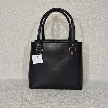 Handcrafted Mexican Black Vegan Leather Handbag with Embossed Aztec Calendar