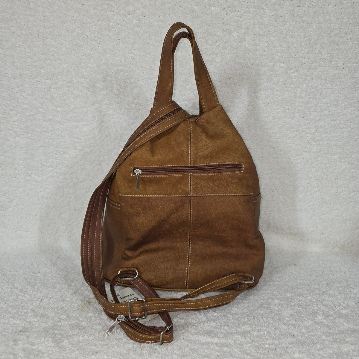 Cognac Whipstitching Leather Sling Backpack Handmade Crossbody Shoulder Bag