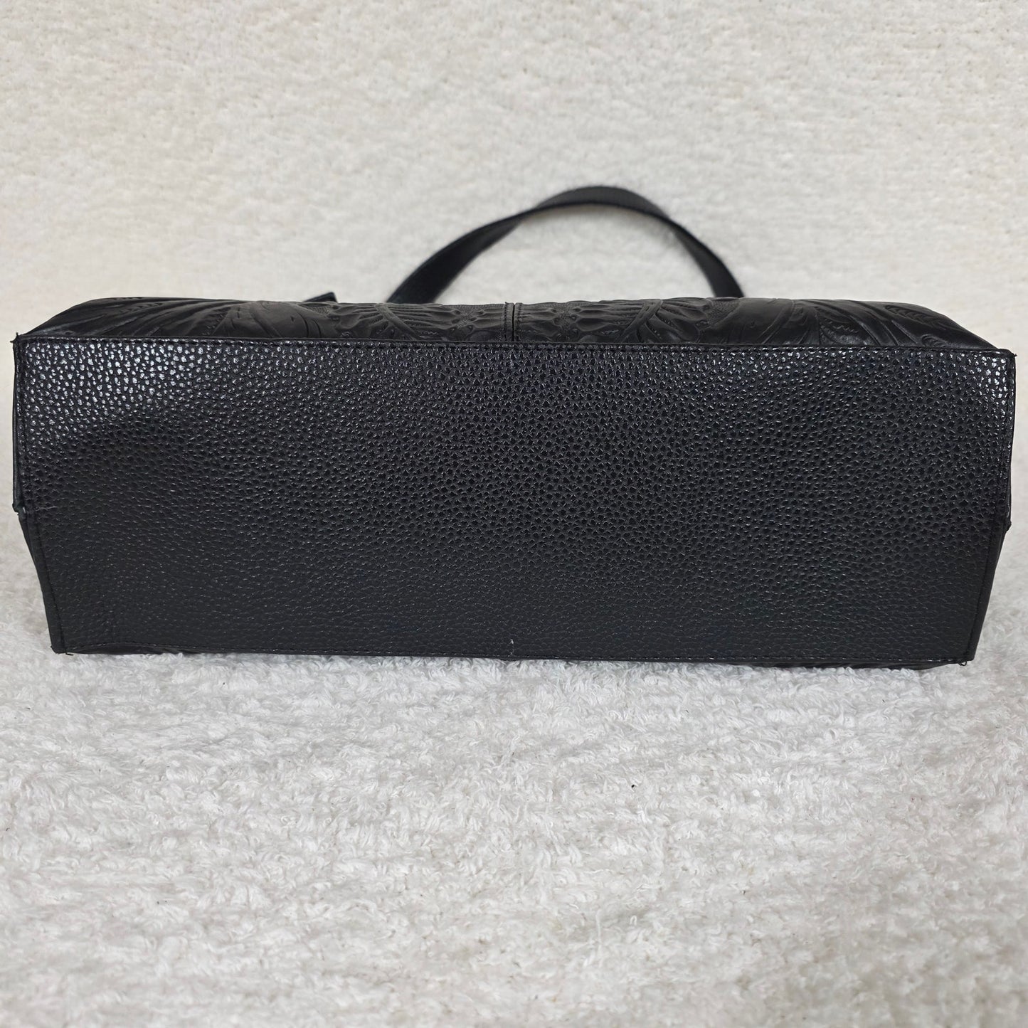 Handcrafted Mexican Black Floral Embossed Leather Tote Bag
