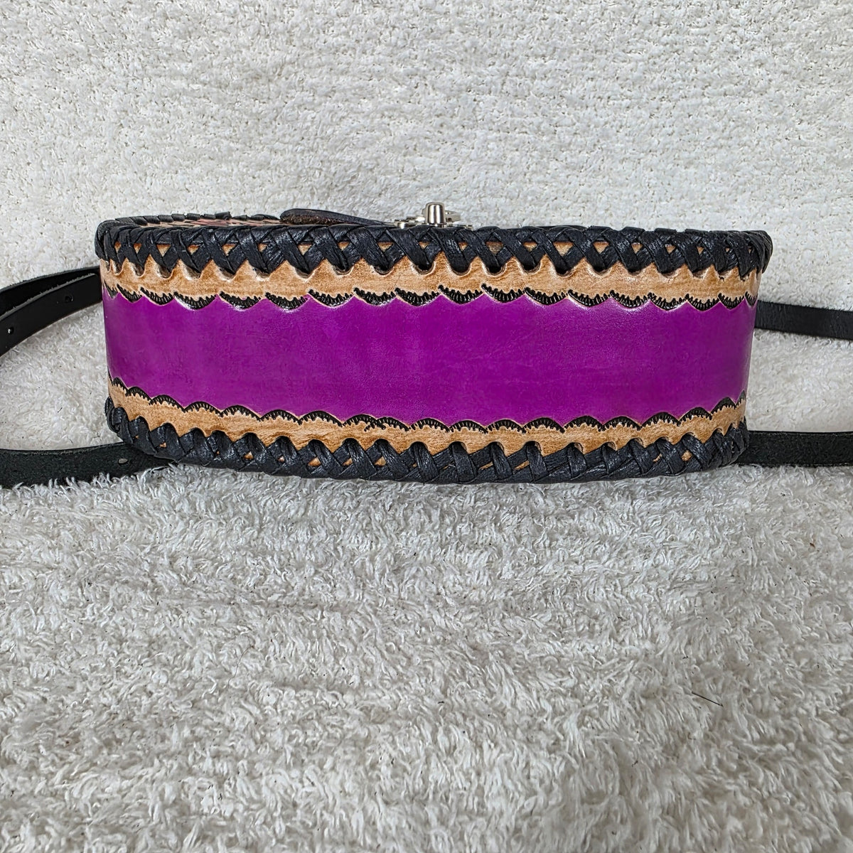 Mexican Hand-Tooled Leather Rose & Butterfly Purple Crossbody Bag