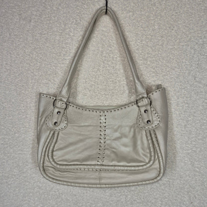 Pearl White Calfskin Leather Satchel Handbag with Whipstitch Detail — Handmade in León, Mexico