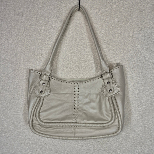 Pearl White Calfskin Leather Satchel Handbag with Whipstitch Detail — Handmade in León, Mexico