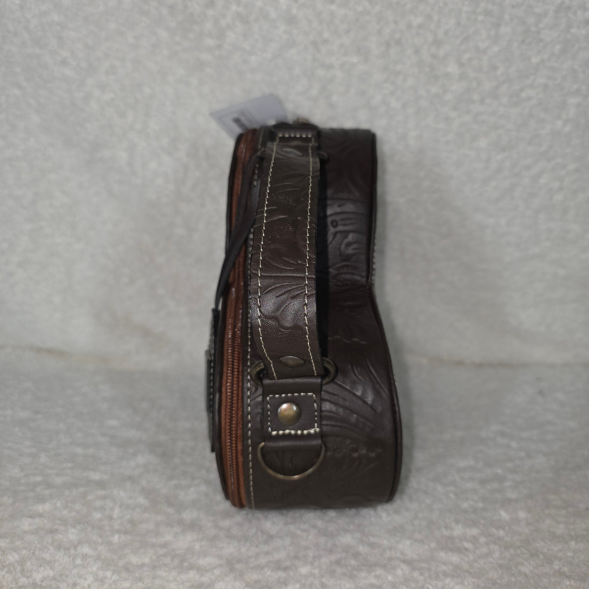 Handcrafted Mexican Tooled Brown Leather Heart-Shaped Crossbody Bag