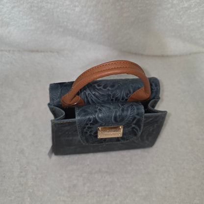 Teal Green Floral Embossed Leather Mini Bag with Detachable Strap