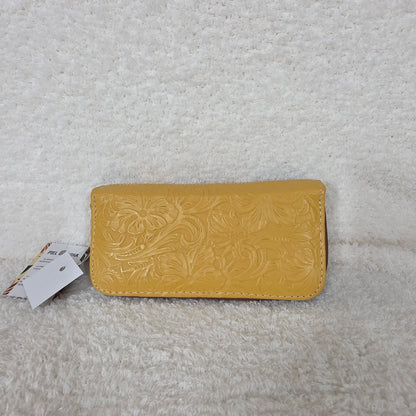 Yellow Floral Embossed & Chiapas Loom Leather Double Zip Wallet