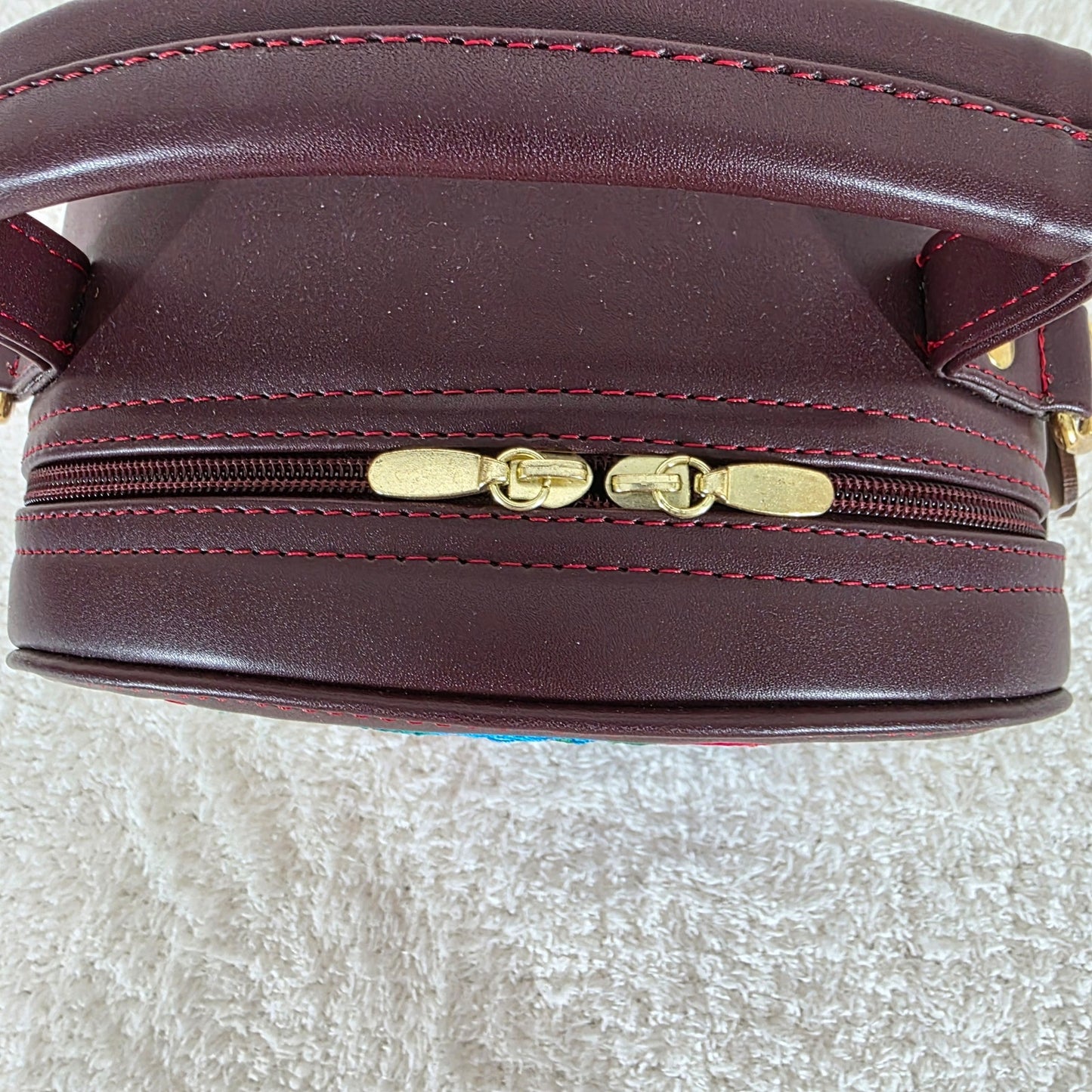 Chiapas Loom Embroidered Burgundy Round Vegan Leather Crossbody Handbag