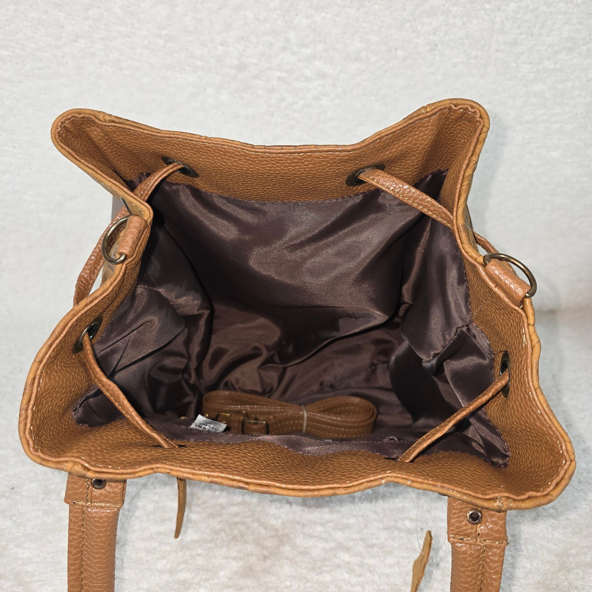 Tooled Honey Brown Floral Leather Drawstring Bucket Bag