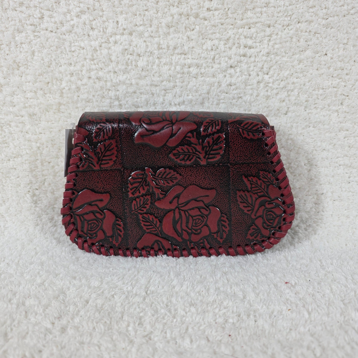 Mexican Hand-Tooled Roses Red Leather Crossbody Bag