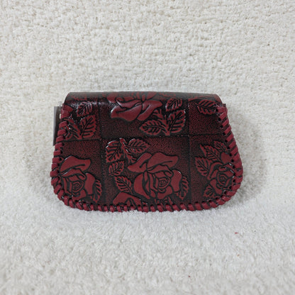 Mexican Hand-Tooled Roses Red Leather Crossbody Bag