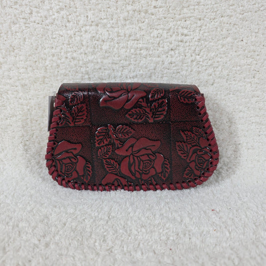Mexican Hand-Tooled Roses Red Leather Crossbody Bag