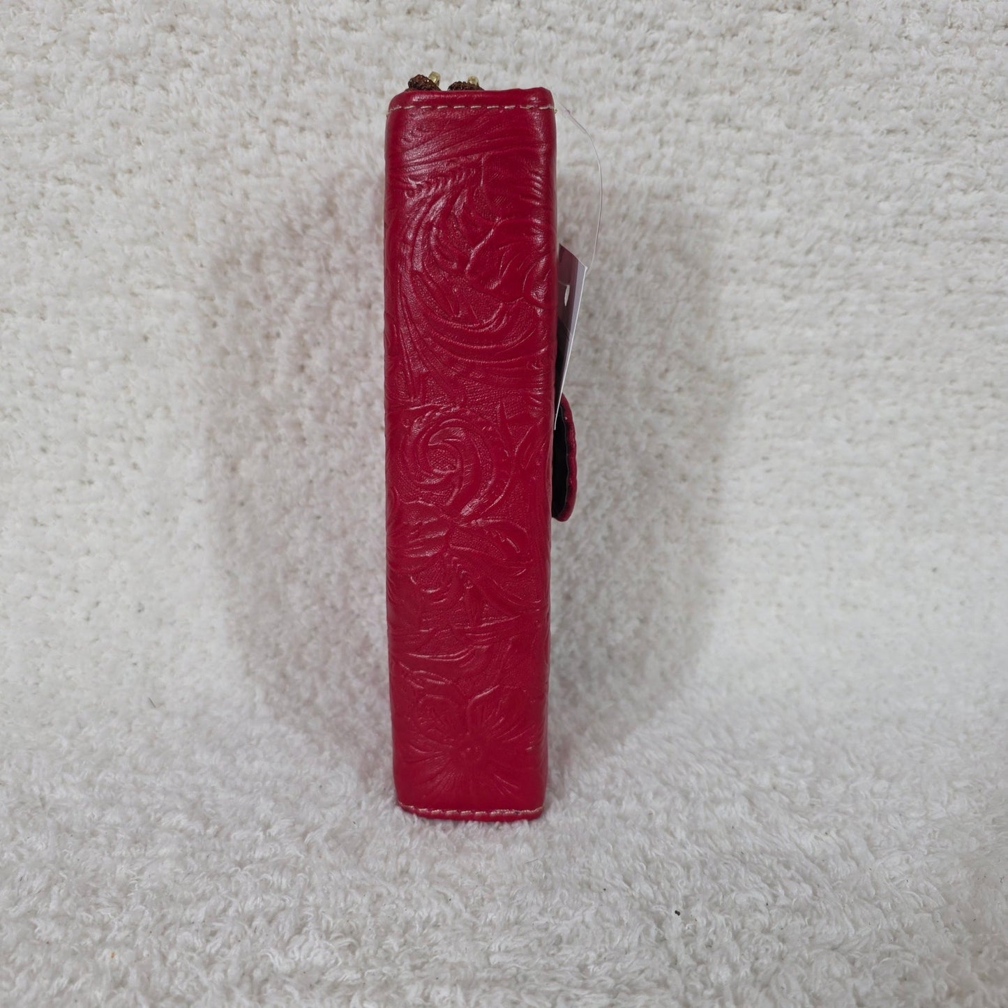 Red Floral Embossed Leather Tab Closure Wallet