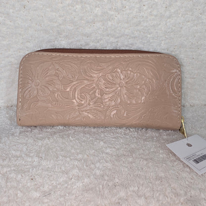 Nude Floral Embossed & Cowhide Hair-On Leather Double Zip Wallet