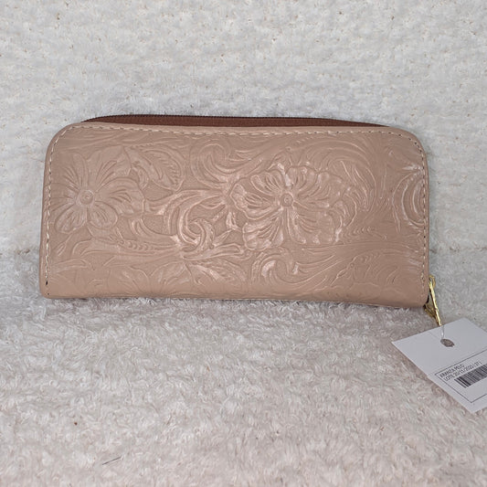Nude Floral Embossed & Cowhide Hair-On Leather Double Zip Wallet