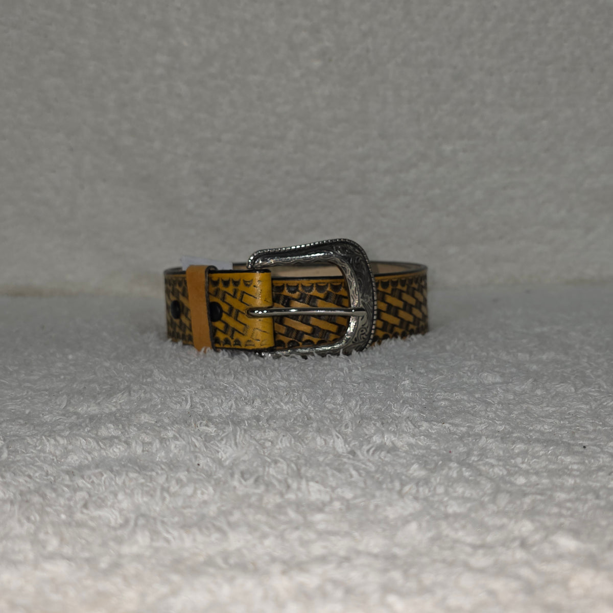 Mexican Handmade Yellow Hand-Tooled Basket weave Cowhide Leather Belt